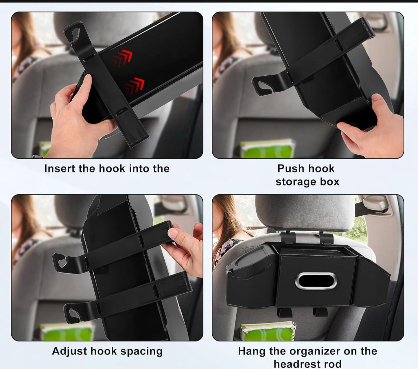 7-In-1 Car Seat Back Organizer with Cup Holders, Tissue Box, Garbage Can&Hooks, Multifunctional Headrest Storage Organizer, Headrest Cup Holder for Backseat, Car Accessories for Trips, Travels(Black)