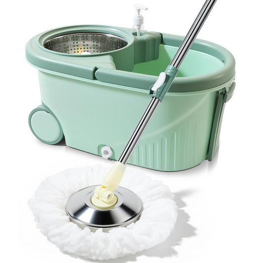 Restock Sale 360° Rotating Spin Mop & Bucket Set Stainless Steel Handle and Bucket with Soap Dispenser & Drain Hose 3Pcs Microfiber Replacement Mop Refills for Household Items