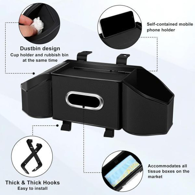 New Car Organizer 7-In-1 Multifunctional Storage Box with Cup Holder Tissue Box Trash Bin & Hooks for Backseat Organization Abs Material Compact and Functional for Modern Cars