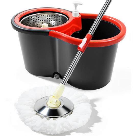 Restock Sale 360° Rotating Spin Mop & Bucket Set Stainless Steel Handle and Bucket with Soap Dispenser & Drain Hose 3Pcs Microfiber Replacement Mop Refills for Household Items
