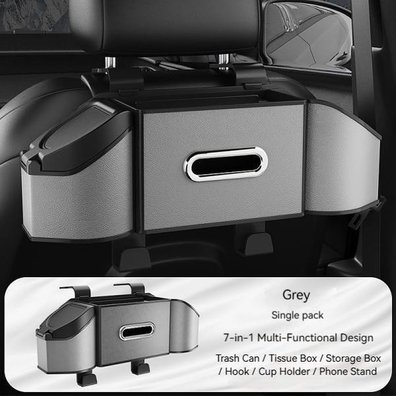 New Car Organizer 7-In-1 Multifunctional Storage Box with Cup Holder Tissue Box Trash Bin & Hooks for Backseat Organization Abs Material Compact and Functional for Modern Cars