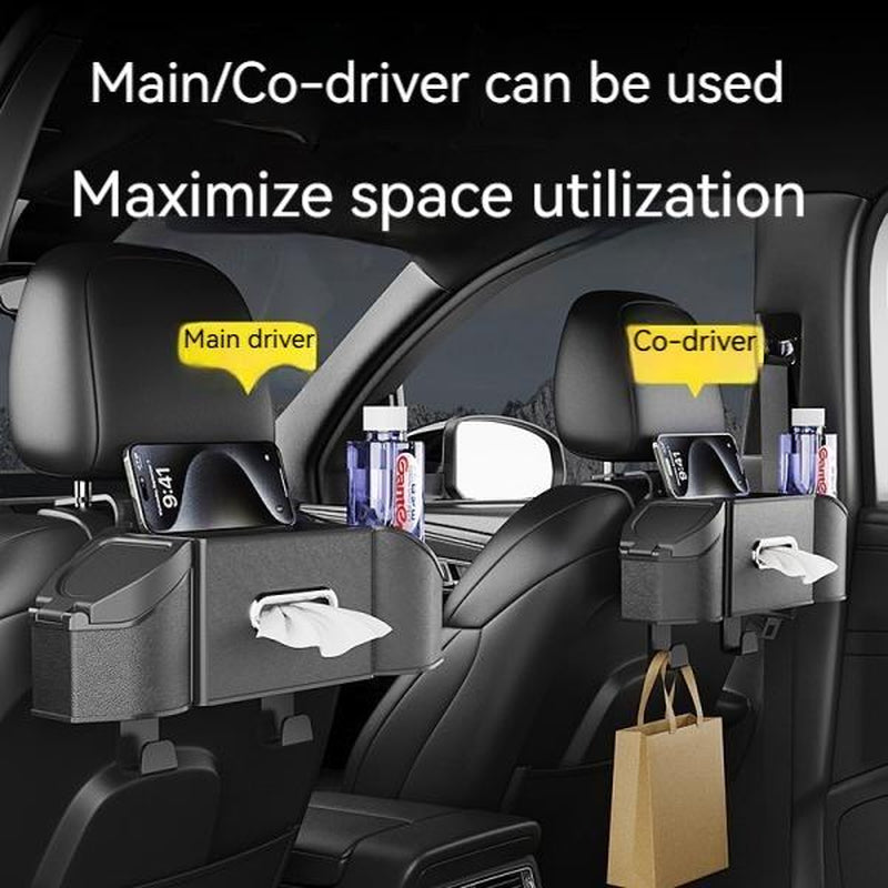 New Car Organizer 7-In-1 Multifunctional Storage Box with Cup Holder Tissue Box Trash Bin & Hooks for Backseat Organization Abs Material Compact and Functional for Modern Cars