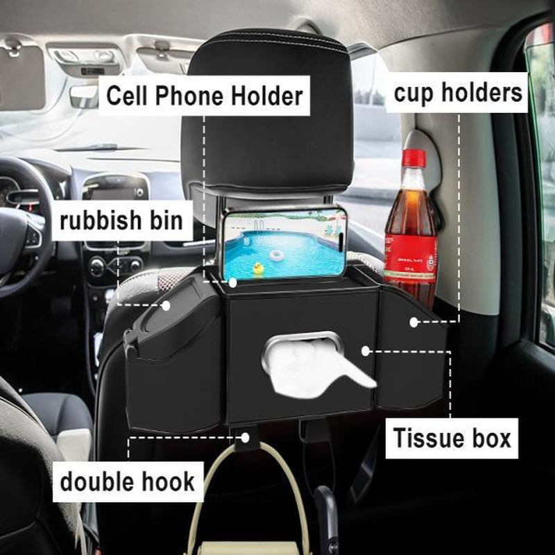 New Car Organizer 7-In-1 Multifunctional Storage Box with Cup Holder Tissue Box Trash Bin & Hooks for Backseat Organization Abs Material Compact and Functional for Modern Cars