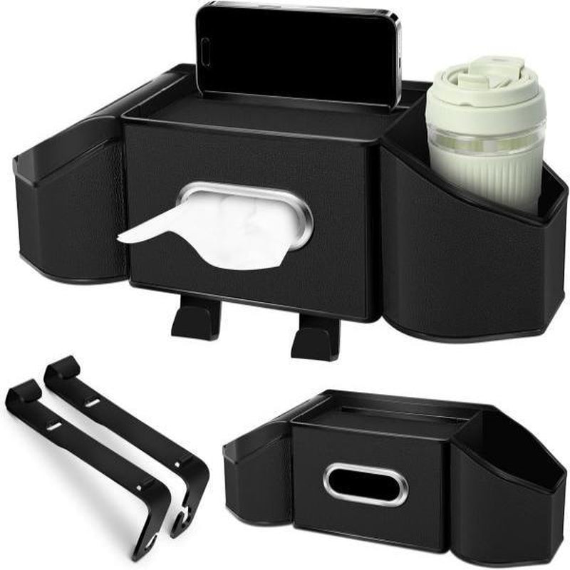 New Car Organizer 7-In-1 Multifunctional Storage Box with Cup Holder Tissue Box Trash Bin & Hooks for Backseat Organization Abs Material Compact and Functional for Modern Cars