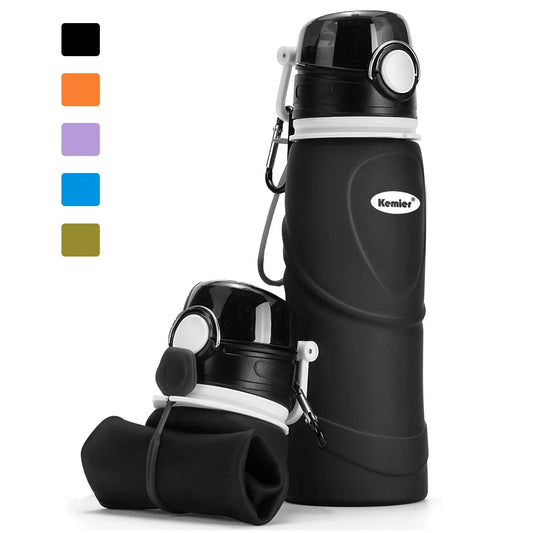 Collapsible Silicone Water Bottles - 750ML Leakproof Valve Reusable BPA Free Travel Water Bottle, 26Oz Foldable Water Bottles Sports & Outdoor Lightweight for Gym Camping Hiking Travel