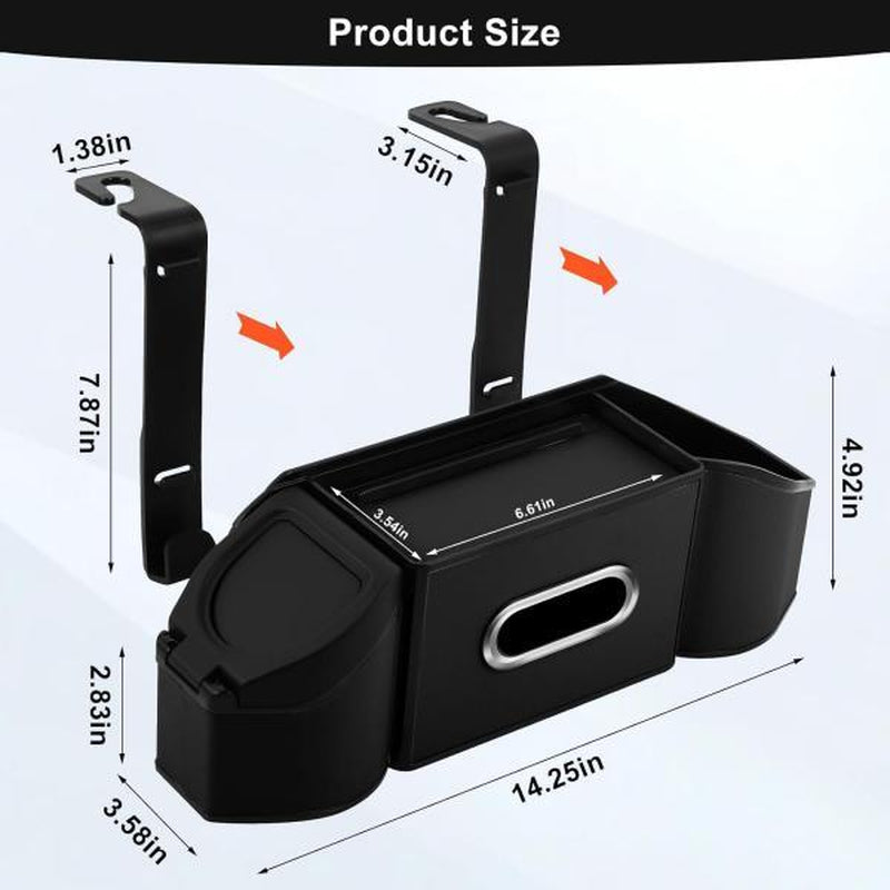 New Car Organizer 7-In-1 Multifunctional Storage Box with Cup Holder Tissue Box Trash Bin & Hooks for Backseat Organization Abs Material Compact and Functional for Modern Cars