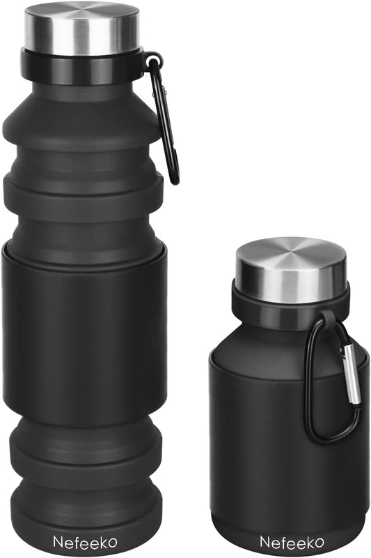 Collapsible Water Bottle, Reuseable BPA Free Silicone Foldable Water Bottles for Travel Gym Camping Hiking, Portable Leak Proof Sports Water Bottle with Carabiner