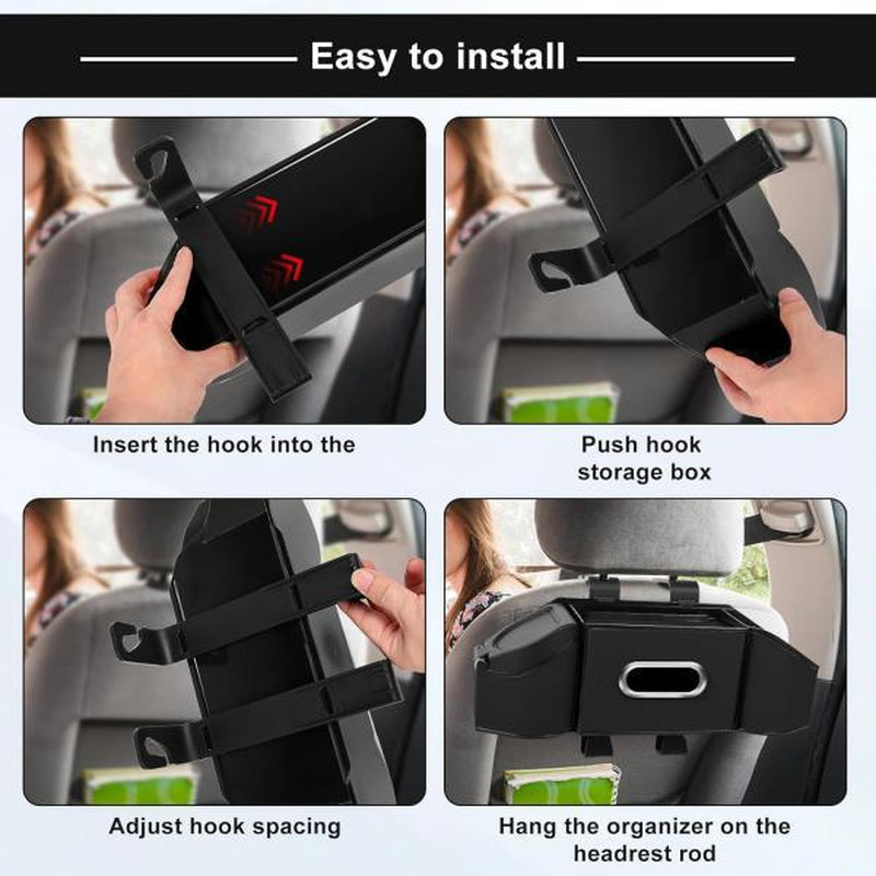 New Car Organizer 7-In-1 Multifunctional Storage Box with Cup Holder Tissue Box Trash Bin & Hooks for Backseat Organization Abs Material Compact and Functional for Modern Cars