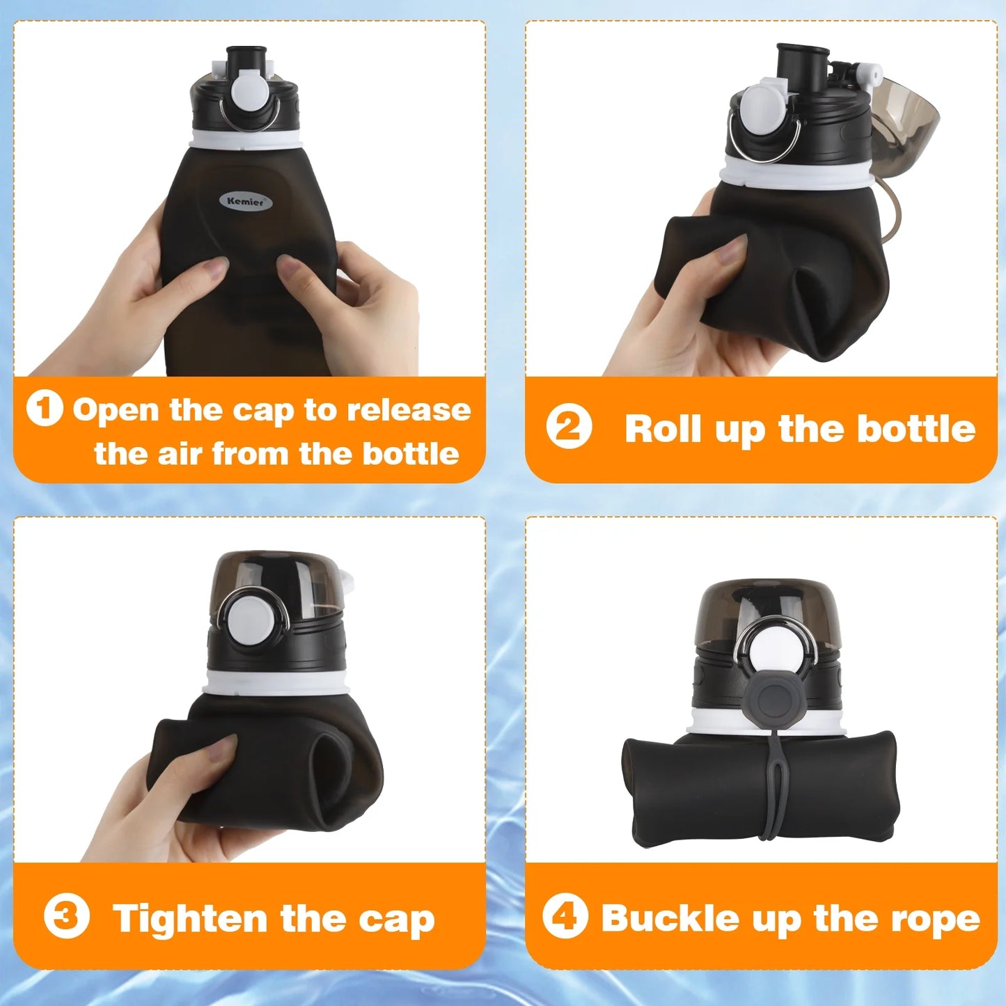 Collapsible Silicone Water Bottles - 750ML Leakproof Valve Reusable BPA Free Travel Water Bottle, 26Oz Foldable Water Bottles Sports & Outdoor Lightweight for Gym Camping Hiking Travel
