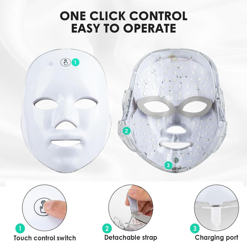 USB Rechargeable Facial Mask, Summer Makeup, 7 Color LED Beauty Mask, Led Facial Light, Comfort Skin Care Mask Facial Beauty Massagers, Personal Skincare Products for Home