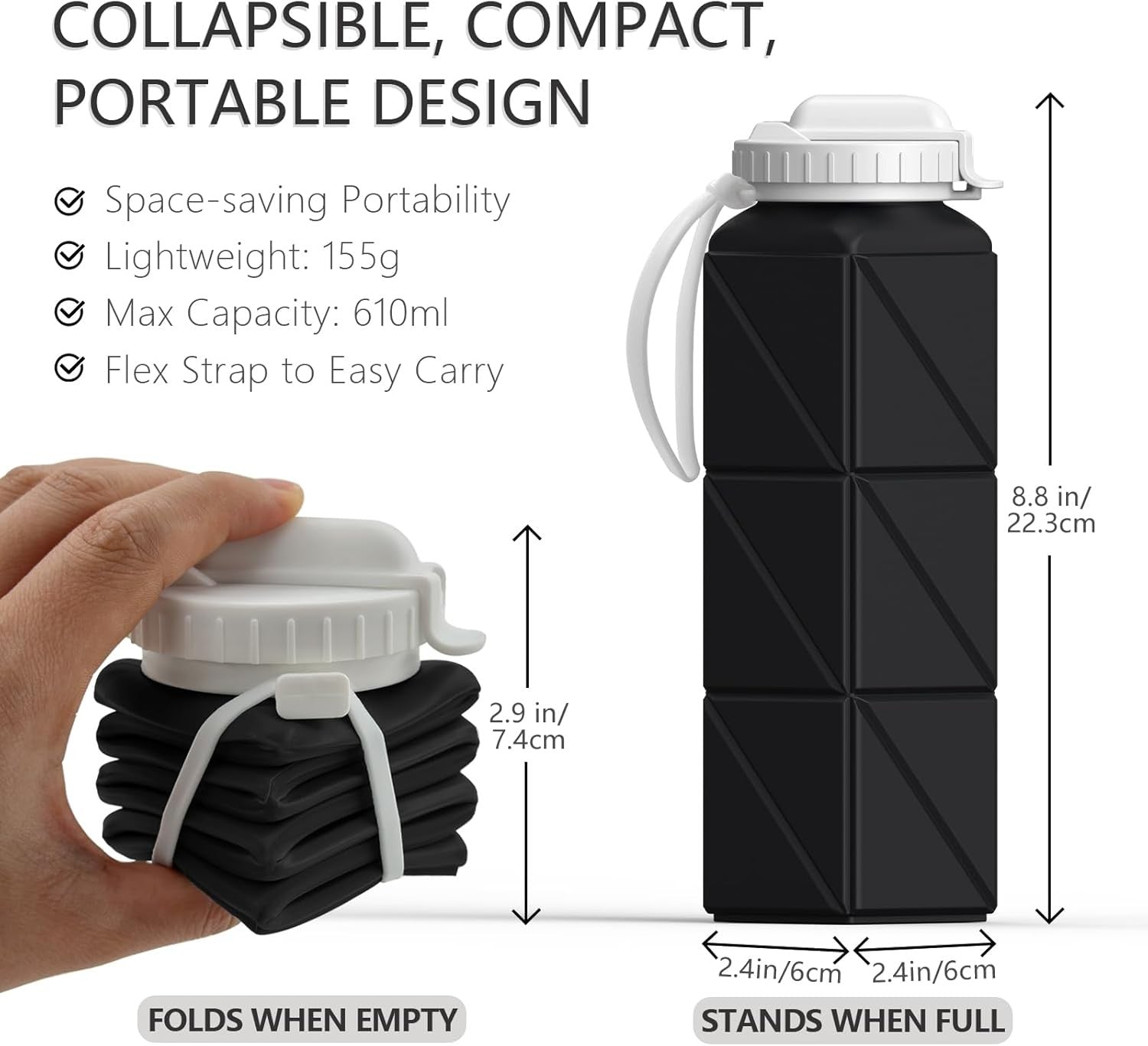 Collapsible Water Bottles with Straw 20.6Oz